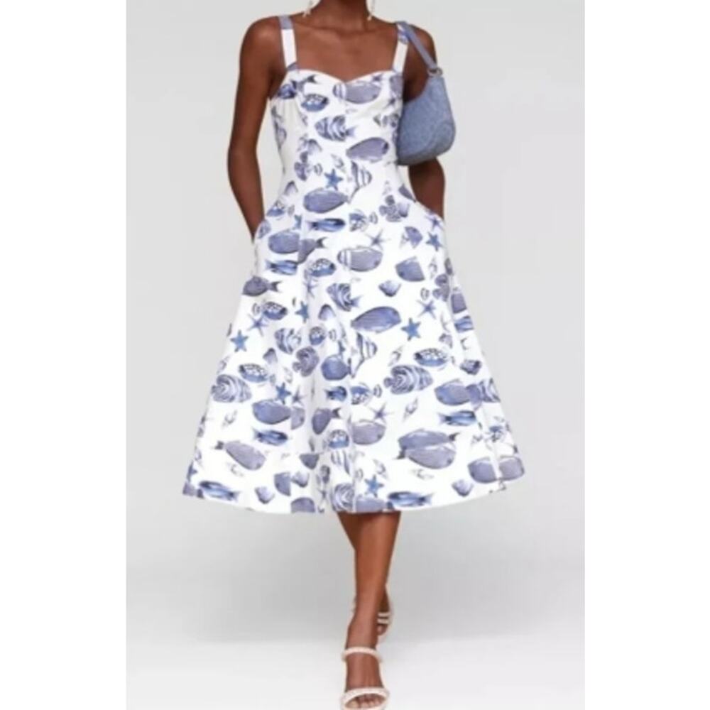 Avec Les Filles Marina Sea Star Fish Nautical Fit & Flare Dress Sleeveless Sz 2